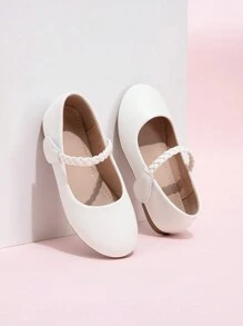 1 par de zapatos planos tipo Mary Jane versátiles para niñas, adecuados para todas las estaciones - Blanco - Ver 1