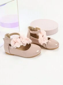 New Floral Decorated Flat Roman Sandals For Little Girls Students, Comfortable Princess Shoes For School, Outdoor Activities, Wedding - Pink - View 2
