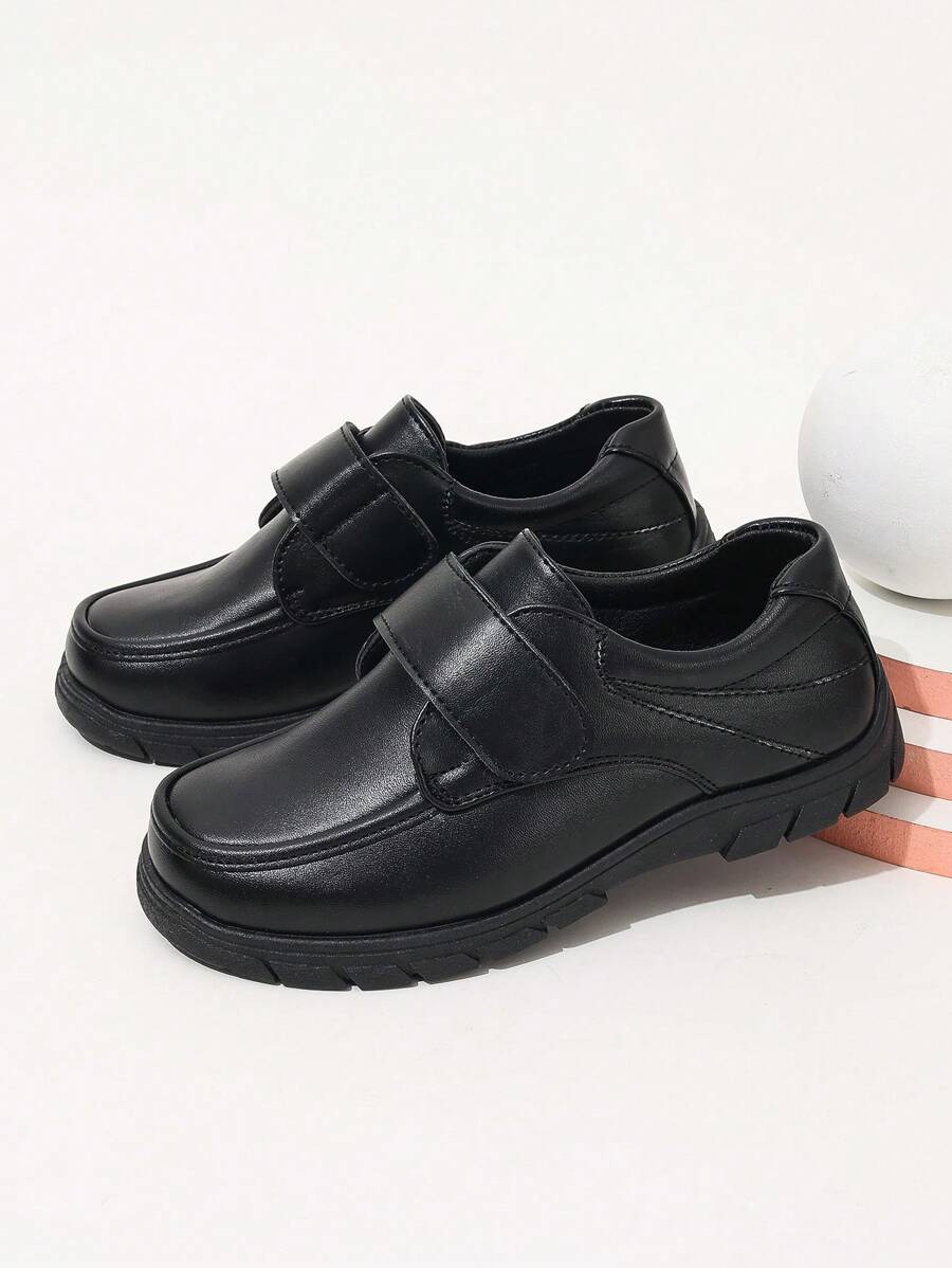 1双儿童平底鞋，男童黑色皮鞋，学生演出鞋，校鞋，休闲鞋，圆头魔术贴皮鞋 - 黑色 - 查看 1