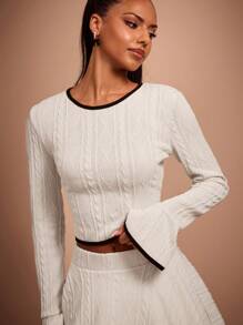 COSMINA Women Autumn Scalloped Neck Bell Sleeve Fitted T-Shirt - Cream - View 4