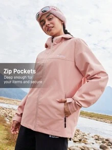Women's Solid Color Long Sleeve Zip Front Hooded Casual Outdoor Jacket - Pink - View 3