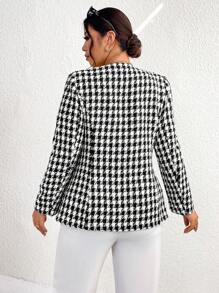 SHEIN Clasi 大码女式千鸟格撞色西装外套 - 黑與白 - 查看 2