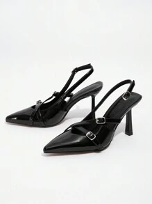 CUCCOO BIZCHIC Women's Back Strap Bowknot Decor High Heel Pumps, Wine Red For Spring Shoes Spring Break Easter For Christmas Spring Shoes - Black - View 3