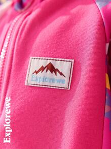 SHEIN Young Girl Patchwork Floral Print Casual Outdoor Dress, Autumn/Winter - Pink - View 5