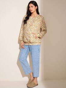 SHEIN Maternity Ditsy Floral Print Breastfeeding Drop Shoulder Sweatshirt - Multicolor - View 7