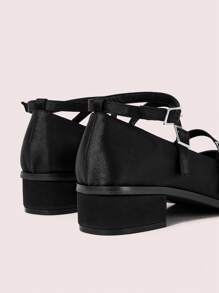 CUCCOO DOLLMOD Women's Square Toe Chunky Heel Hollow Strap Mary Jane High Heel Pumps, Black - Black - View 8