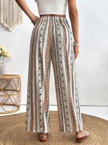 SHEIN VCAY Women's Retro Print Wide-Leg Pants, Autumn/Winter