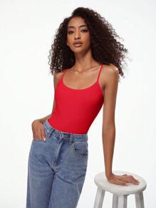 SHEIN BASICS 1pc Women's Casual Solid Color Camisole - Red - View 9