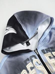 Manfinity EMRG Chaqueta con capucha con bloqueo de color e impresión de letras con bolsillo para hombre, chaqueta de manga larga con cierre de cremallera para usar en la calle