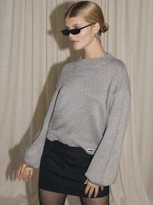 AiiRZ Metallic Thread Balloon Sleeve Knit Sweater Jumper Holiday Party Festive Winter Glitter Evening Pullover Oversized Cozy Statement Top - Grey - View 1