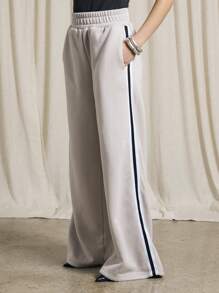 AiiRZ Athletic Jogger Wide Leg Pants Track Training Side Stripe Elastic Waist Comfy Sports Lounge Pants Streetwear Spring Summer Fall Athleisure Workout Bottoms - Apricot - View 1