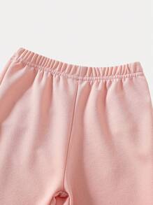 2pcs Young Girls Set: Faux Pearl Decor Long Sleeve Shirt And Flared Flare Pants, Spring/Autumn