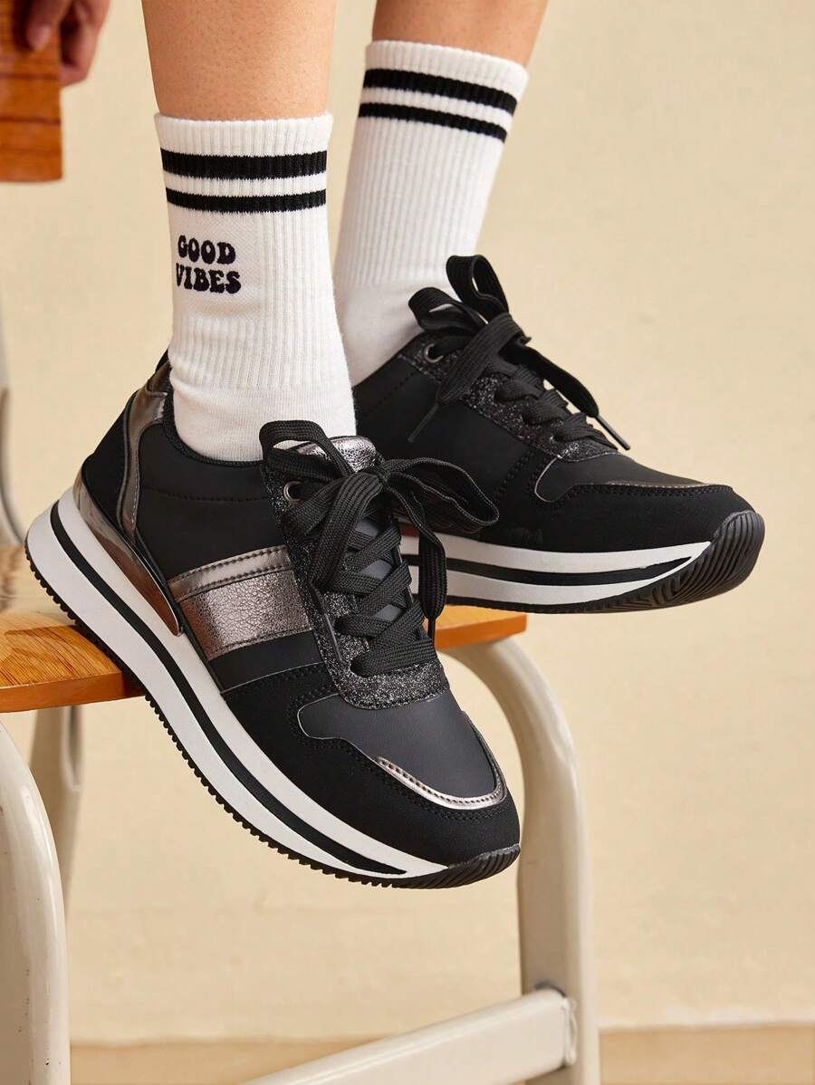 CUCCOO EASI 女士秋季新款时尚低帮滑板运动鞋，百搭休闲运动鞋，圣诞节和新年假期气息秋冬女鞋运动鞋 - 黑色 - 查看 1