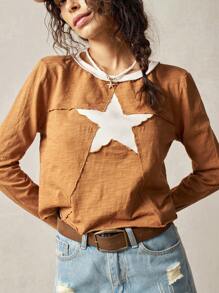 Bohemela 休闲针织圆领五角星图案长袖修身女式 T 恤