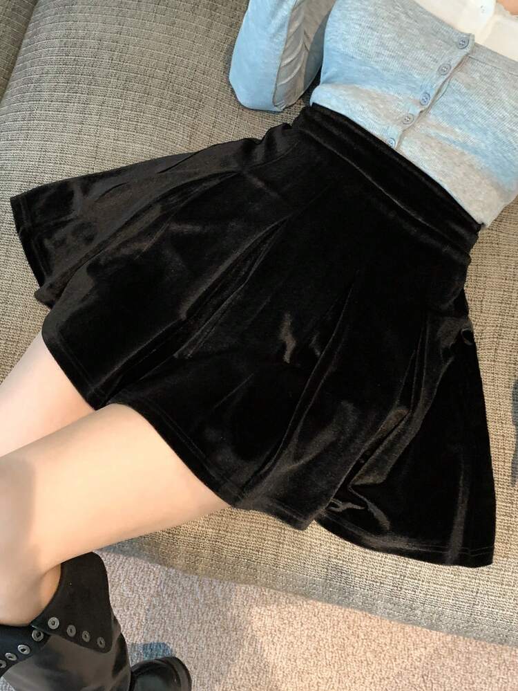 Women's Solid Color Pleated Simple A-Line Skirt, Casual Daily Wear Fall,Winter