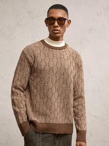 AKNOTIC Business Casual Men's Plaid Print Round Neck Contrast Color Splice Long Sleeve Knit Sweater, Suitable For Autumn, For Fall Winter - Multicolor - View 1
