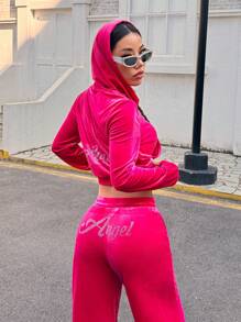 SHEIN EZwear 女士休闲拉链连帽衫和裤子两件套