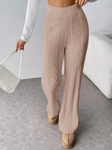 SHEIN Privé Women's Twist Flowers Straight Wide Leg Knitted Pants