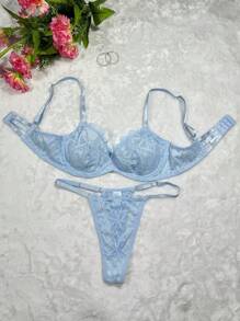 2pcs Women's Lace Splice Underwire Bra Lingerie Set