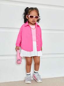 SHEIN Set de 3 piezas para bebé niña: Camiseta rosa linda, falda plisada cintura elástica y camisa, para primavera/verano