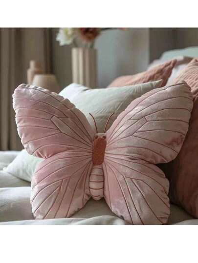 1pc Pink Butterfly Decorative Throw Pillow, Girly Dorm Room Bedding, Atmosphere Decor, Suitable For Dorm, Living Room Sofa, Bedroom