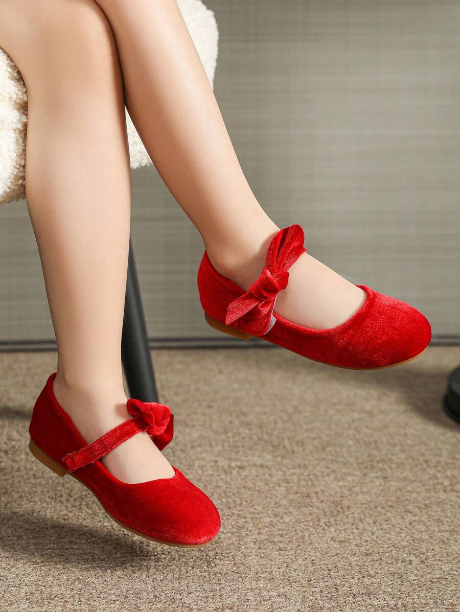 Girls Flat Red Children Shoes, Children Red Shoes, Girls Princess Doll Shoes - Red - View 1