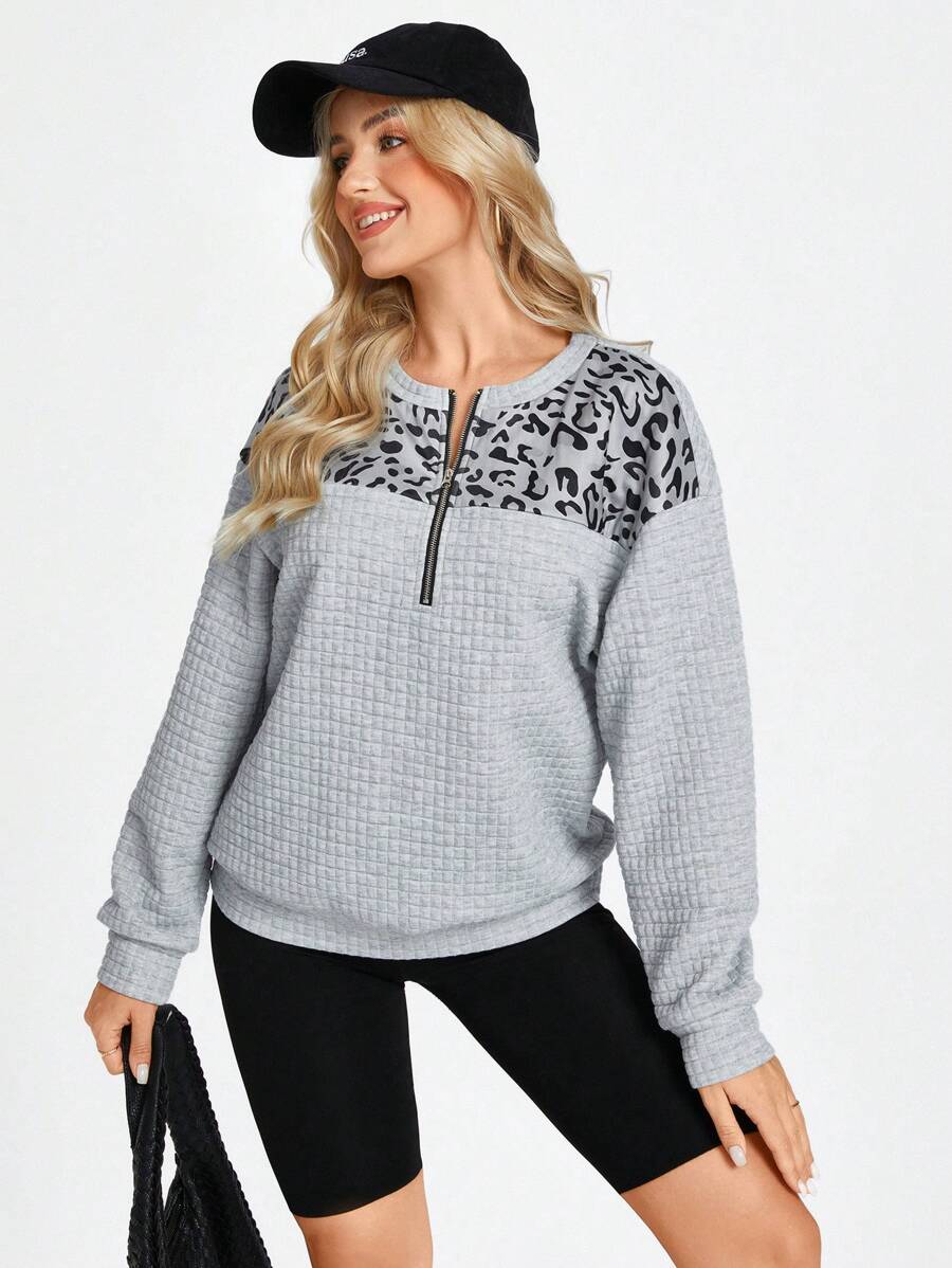 Wildy Women Casual Leopard Print Hoodie With Front Zipper, Round Neck Long Sleeve, Street Style, For Winter Pullover Fall Outfit