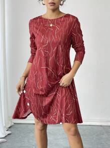 SHEIN LUNE 女士圆领长袖休闲日常连衣裙，简约时尚 - 彩色 - 查看 6