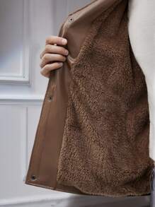 Manfinity VCAY Men's Woven Loose Open Front Jacket, Zipper Jacket Fashion Long Sleeve Lightweight Jacket, For Autumn/Winter Season Going Out, Friends, Husband, Boyfriend Gifts - Brown - View 4
