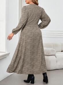 SHEIN Clasi Vestido de manga larga y cuello redondo de estilo minimalista para uso diario, talla grande