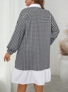 SHEIN LUNE Robe décontracté à manches longues pour femmes grandes tailles, à col contrastant en pied-de-poule. Robes pour l'automne, la Saint-Valentin, les fêtes, le quotidien, les vacances et les sorties en boîte - Multicolore - Voir 2