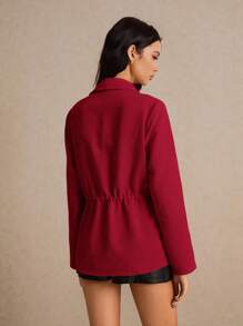 Poéselle Women's Casual Solid Color Drawstring Waist Jacket, Autumn