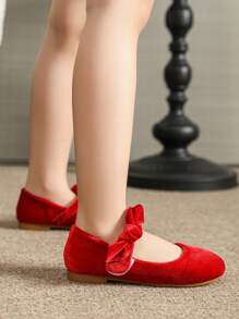 Girls Flat Red Children Shoes, Children Red Shoes, Girls Princess Doll Shoes - Red - View 5