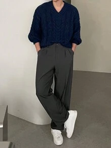 DAZY Men's Solid Color Front Button Pocket Simple Casual Suit Pants
