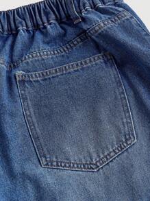 SHEIN MOD 大码蓝色休闲修身直筒牛仔裤 - 深色水洗藍 - 查看 5