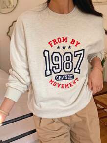 DAZY Women Letter Embroidered Loose Fit Long Sleeve Sweatshirt - Grey - View 2