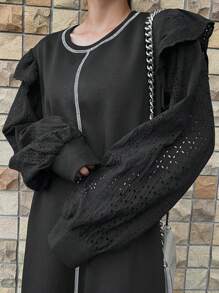 FRIFUL Women Ruffle Hem Color Block Midi Dress,Fall Dress - Black - View 3