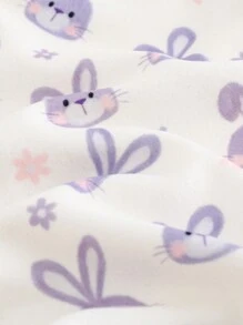 Cozy Pixies Bộ đồ ngủ 2 món vừa vặn cho bé gái - Áo thun cổ tròn tay dài họa tiết thỏ hoạt hình Colorblock và quần dài - Màu tím hoa cà - Xem 5