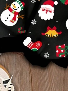 SHEIN 圣诞雪人和姜饼人卡通印花休闲宽松保暖内衬套头衫，少女，适合秋冬季圣诞装 - 彩色 - 查看 4