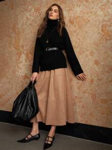 MOTF PREMIUM ELASTIC WAIST SKIRT - Khaki - View 5