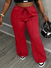 Slaydiva 女士纯色抽绳腰口袋直筒宽松休闲运动裤