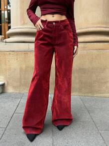 Forever 21 Quần đỏ nữ trang phục ngày lễ quần jeans nữ - Đỏ - Xem 4