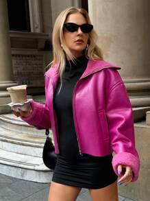 Forever 21 Fashionable Solid Color Thermal Lined Cropped Jacket, Autumn/Winter