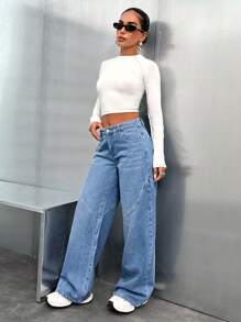 RueChic Jeans droits décontractés avec boutons avant et poches, pour une utilisation quotidienne des femmes