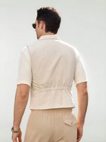 Manfinity VCAY Áo vest công sở mỏng vừa vặn bằng vải lanh pha trộn dành cho nam, phù hợp mặc đi làm vào mùa thu - Màu Khaki - Xem 2