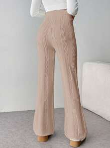 SHEIN Privé Women's Twist Flowers Straight Wide Leg Knitted Pants