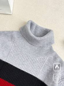 Manfinity EZcore Men's Casual Striped Turtleneck Graphic Color Block Pullover Long Sleeve Knitted Sweater, Autumn/Winter, For Going Out, Husband