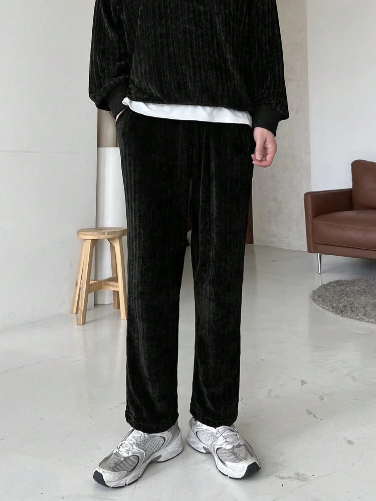 2pcs Men's Solid Color Crew Neck Sweatshirt And Sweatpants Set,Fall Clothes