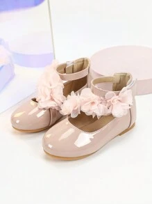 New Floral Decorated Flat Roman Sandals For Little Girls Students, Comfortable Princess Shoes For School, Outdoor Activities, Wedding - Pink - View 3