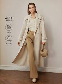 MOTF PREMIUM WOOL LAPEL COLLAR BELTED PEA OVERCOAT